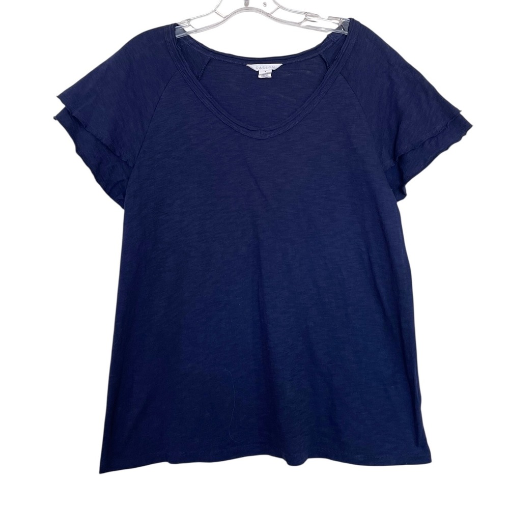 Caslon Navy Blue Slub Cotton Flutter Sleeve V-Neck T-Shirt Womens‎ Medium